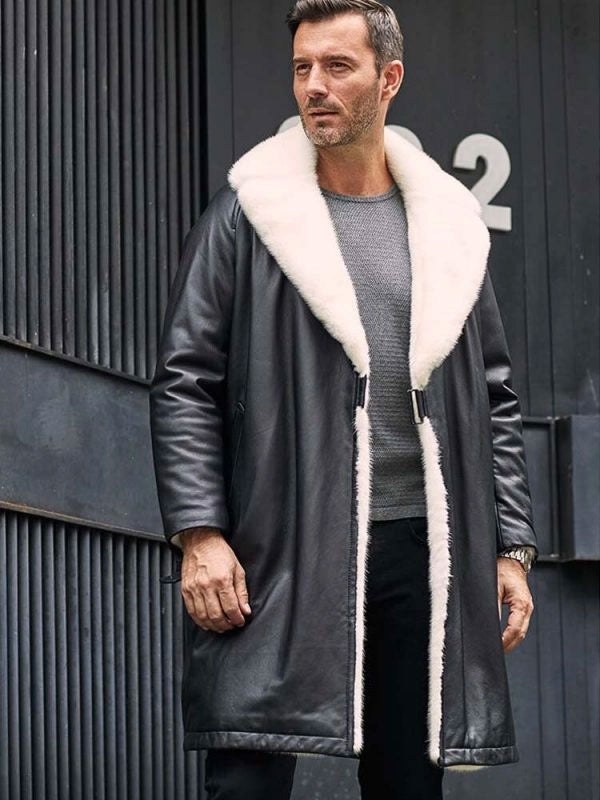 Men's Shearling Black Leather Trench Coat | Shearling Coats Outerwear