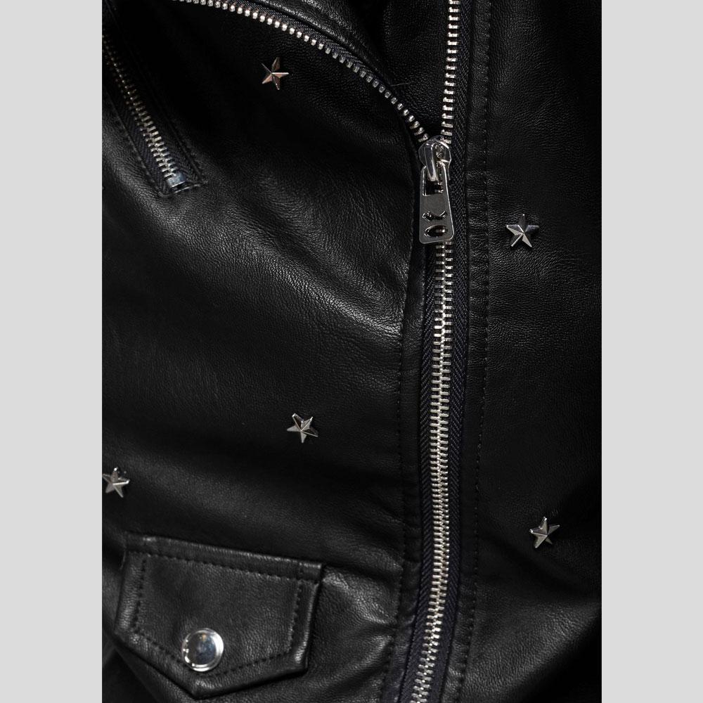 Isla Black Studded Leather Jacket - Shearling leather