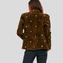 Load image into Gallery viewer, Melody Brown Studded Suede Leather Jacket - Shearling leather
