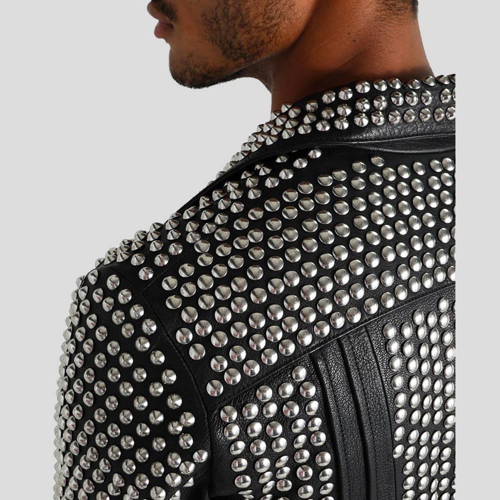 Jaxon Black Studded Leather Jacket - Shearling leather