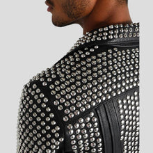 Load image into Gallery viewer, Jaxon Black Studded Leather Jacket - Shearling leather
