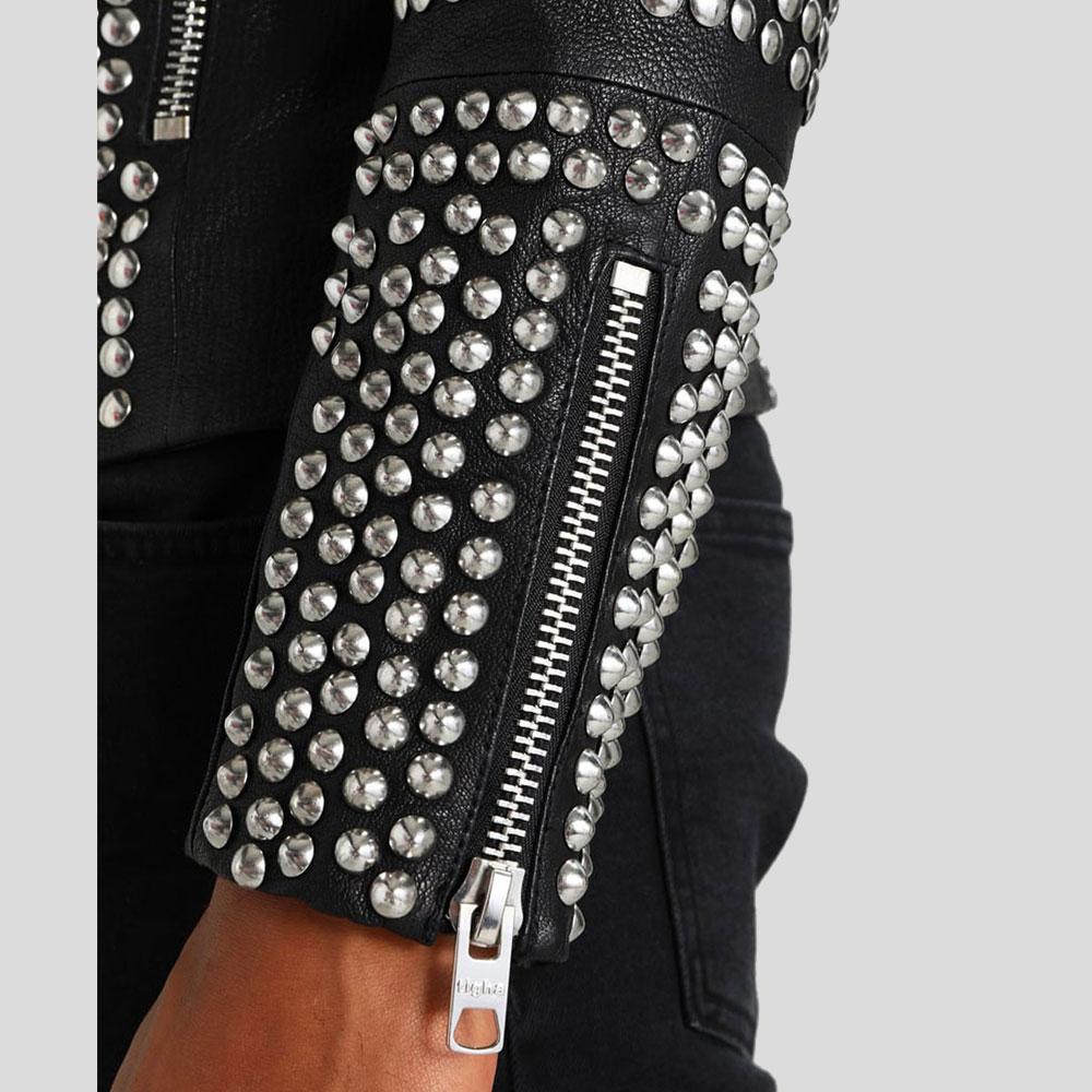Jaxon Black Studded Leather Jacket - Shearling leather