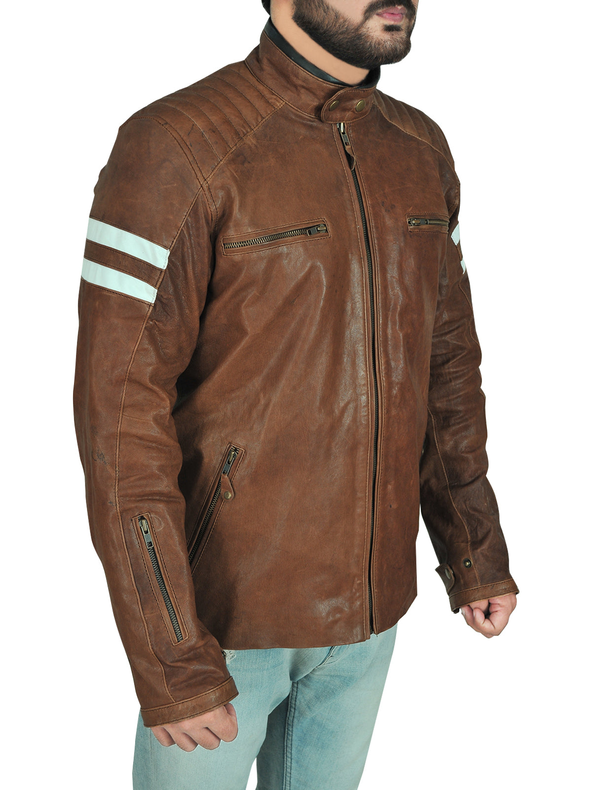 Classic Brown Leather Biker Jacket - Shearling leather