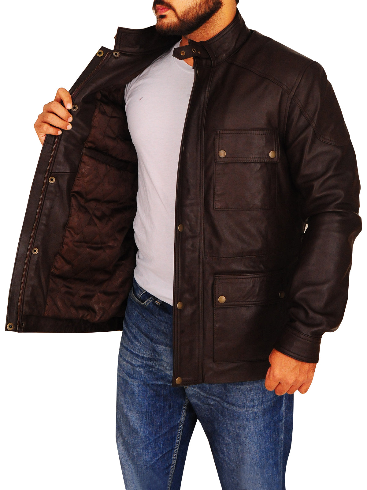 Men Brown Field Jacket - Shearling leather