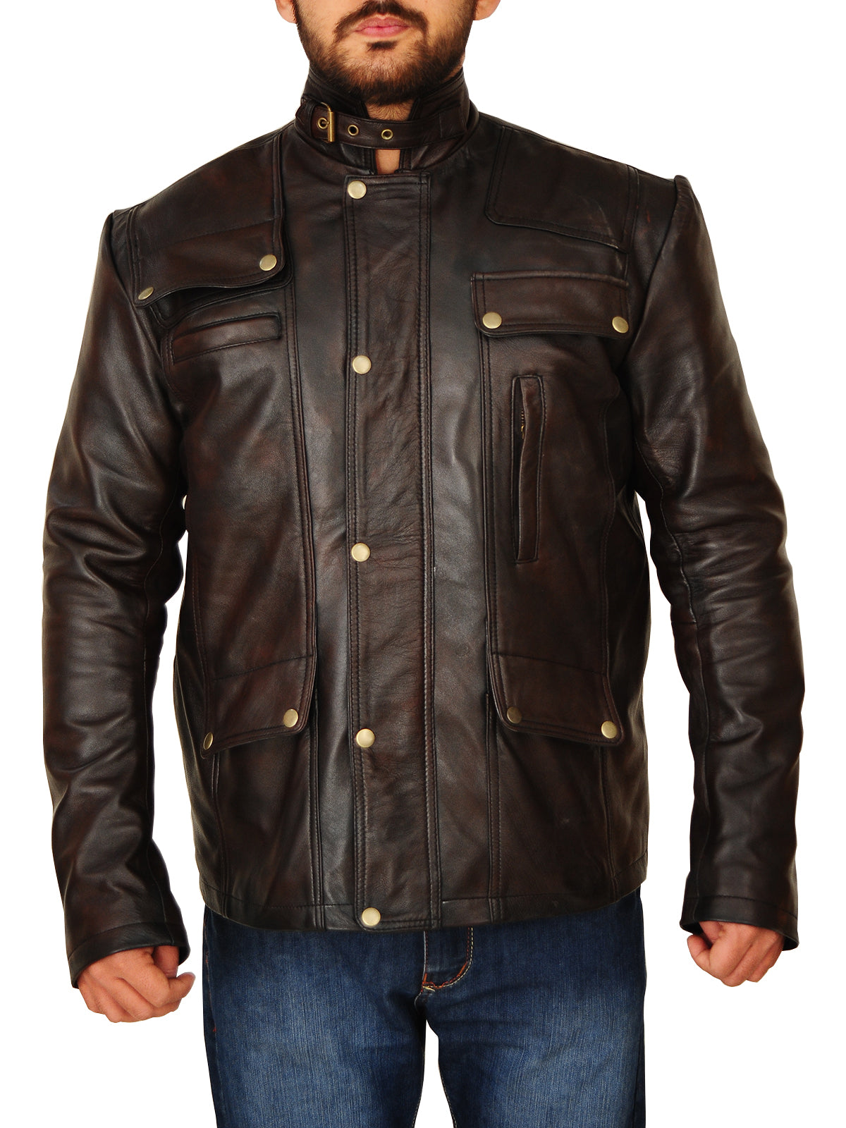 Men Dark Brown Leather Jacket - Shearling leather