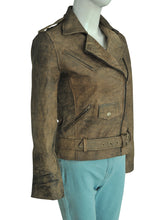 Load image into Gallery viewer, Dirty Brown Distressed Leather Jacket - Shearling leather
