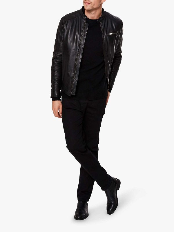 Majestic Black Jacket For Men - Shearling leather