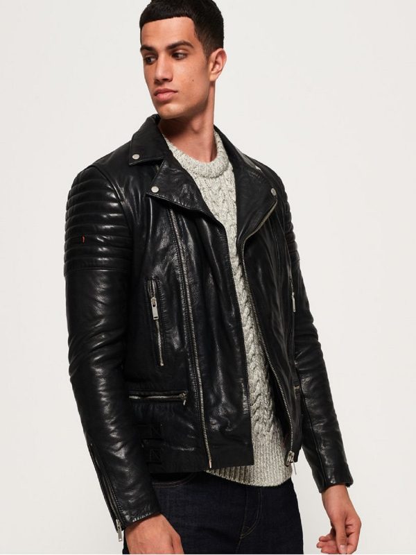 Black Leather Jacket - Shearling leather