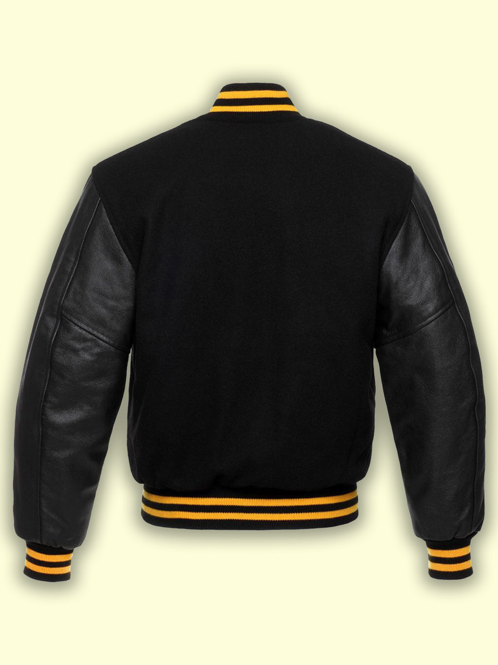 Jet Black Wool Varsity Jacket - Shearling leather