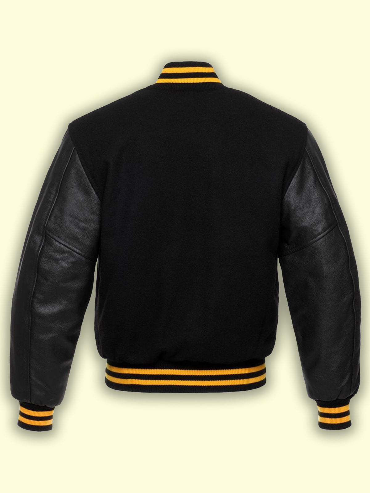 Jet Black Wool Varsity Jacket - Shearling leather