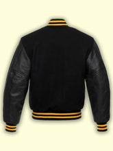 Load image into Gallery viewer, Jet Black Wool Varsity Jacket - Shearling leather

