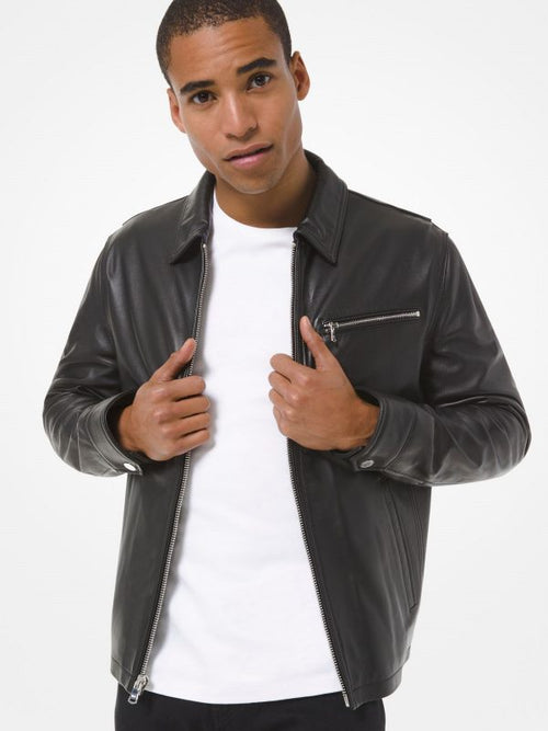 Black Leather Jacket - Shearling leather
