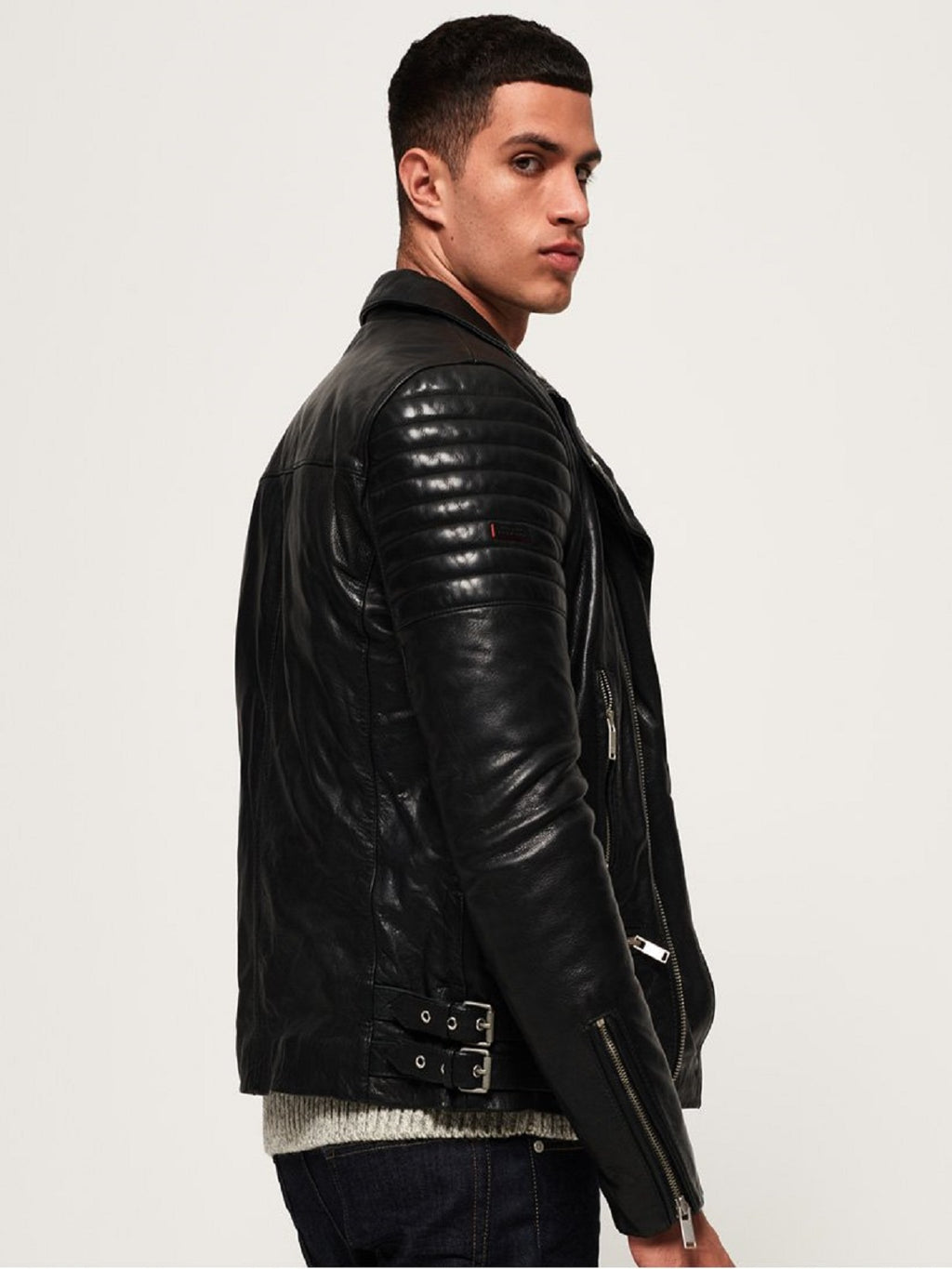 Black Leather Jacket - Shearling leather