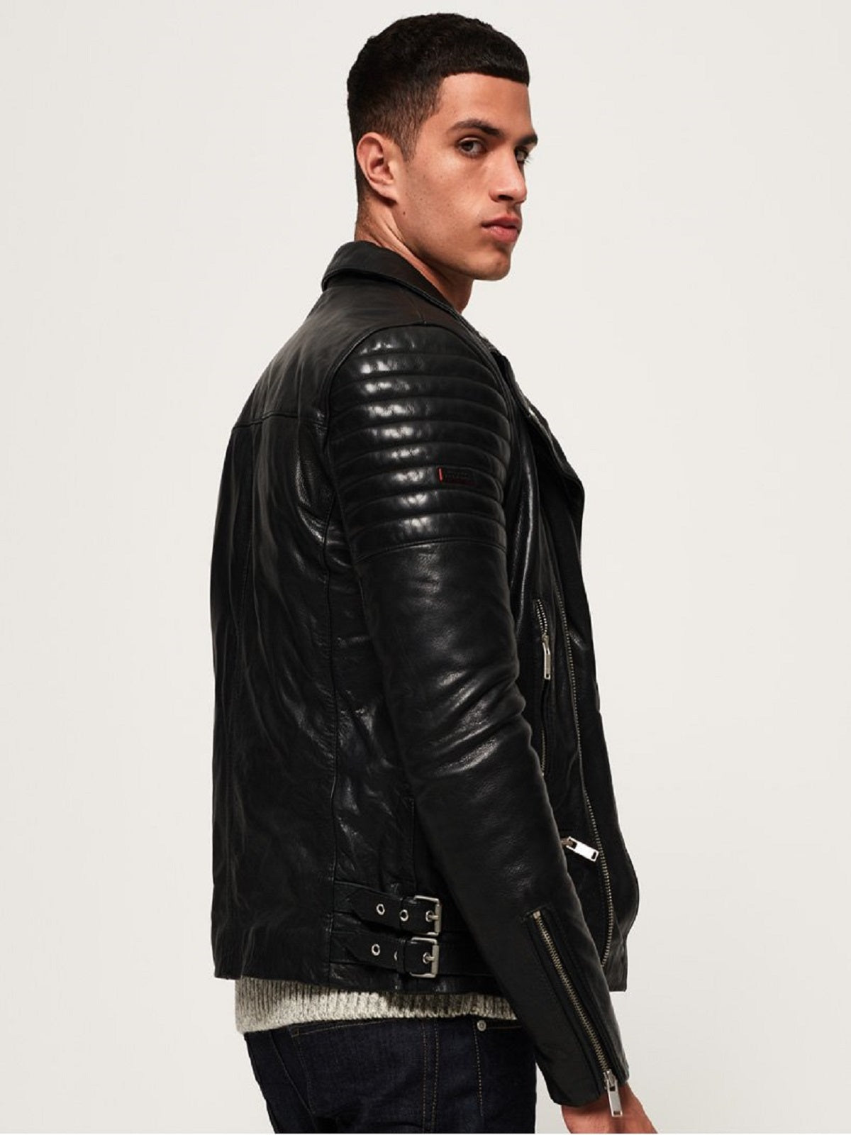 Black Leather Jacket - Shearling leather