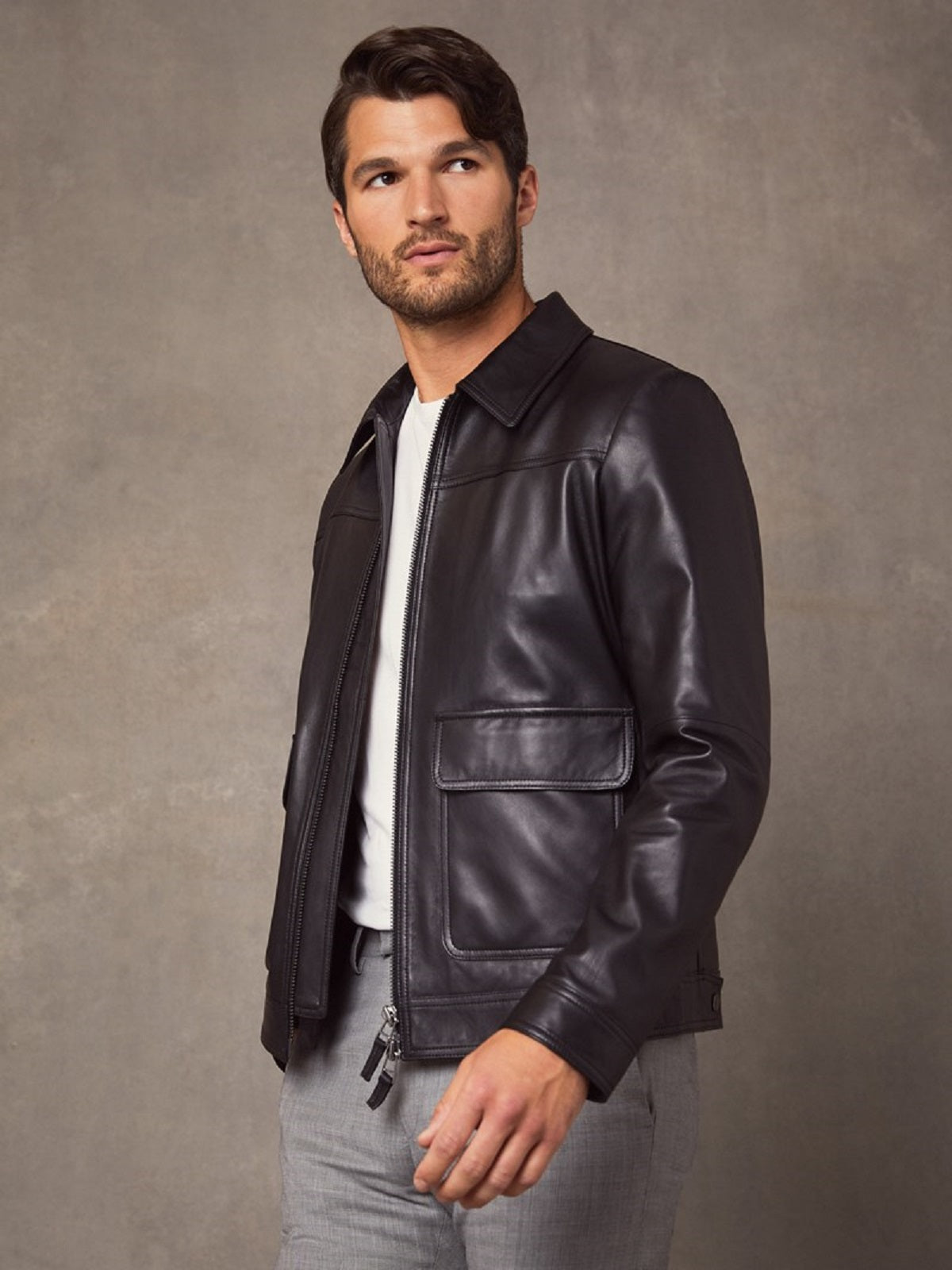 Men Vintage Black Leather Jacket - Shearling leather