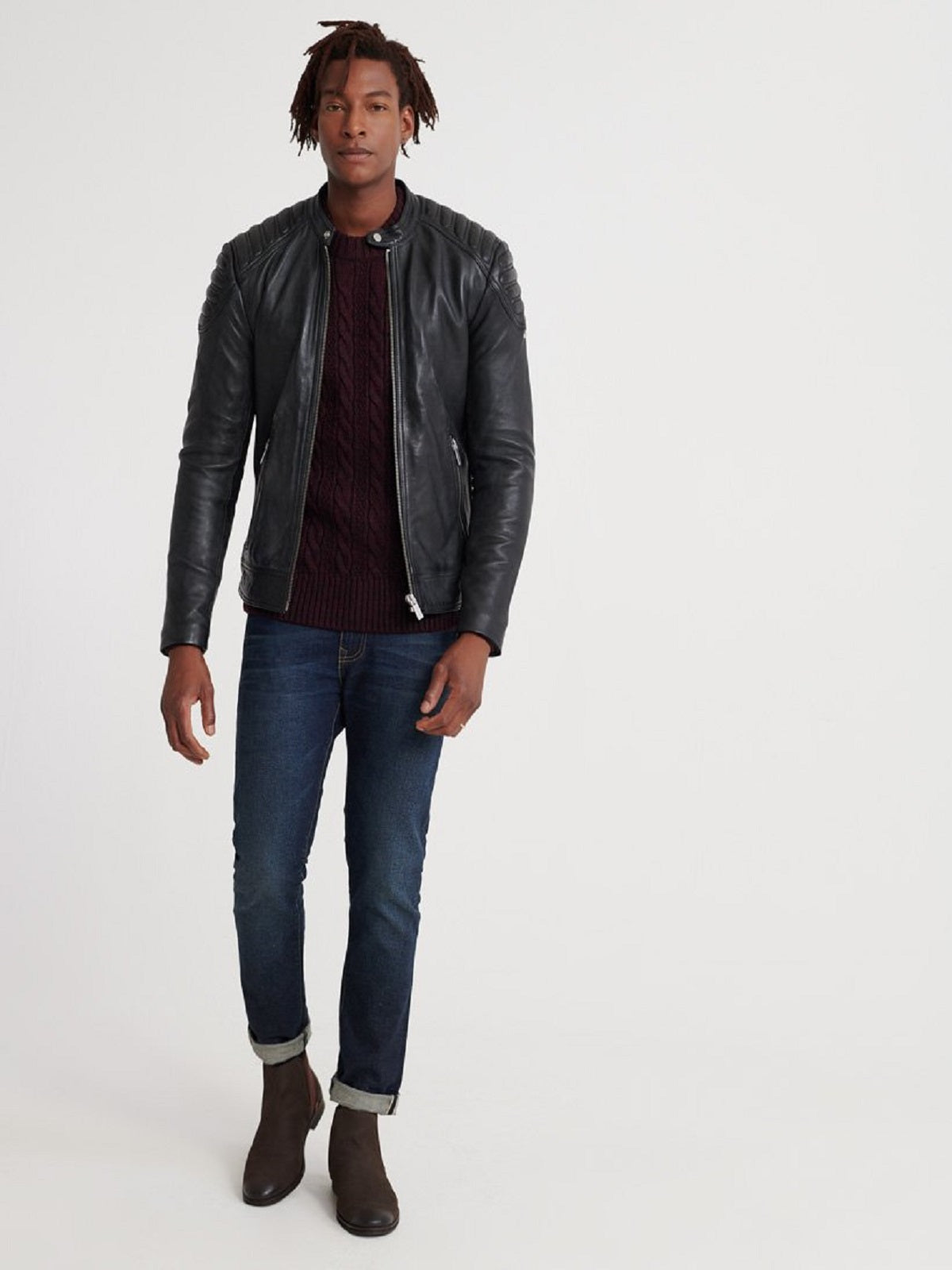 Black Leather Jacket - Shearling leather