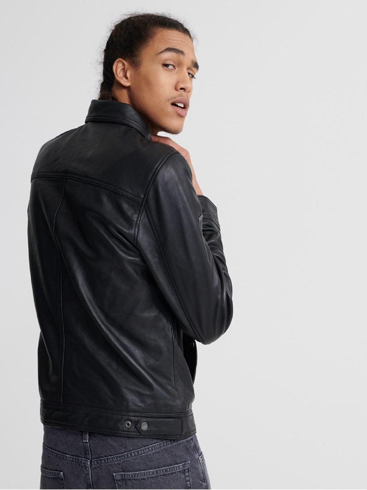 Black Leather Jacket - Shearling leather