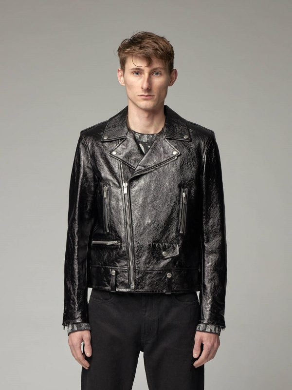 Black Leather Jacket - Shearling leather