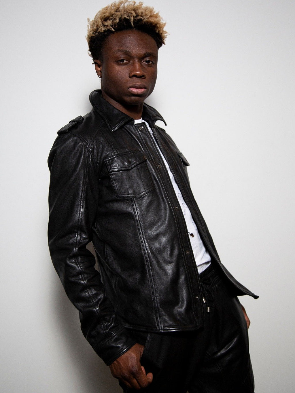 Black Leather Jacket - Shearling leather