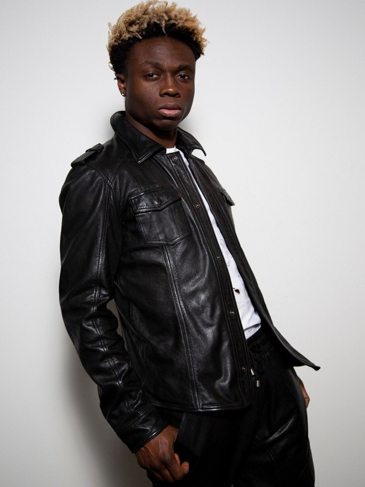 Black Leather Jacket - Shearling leather