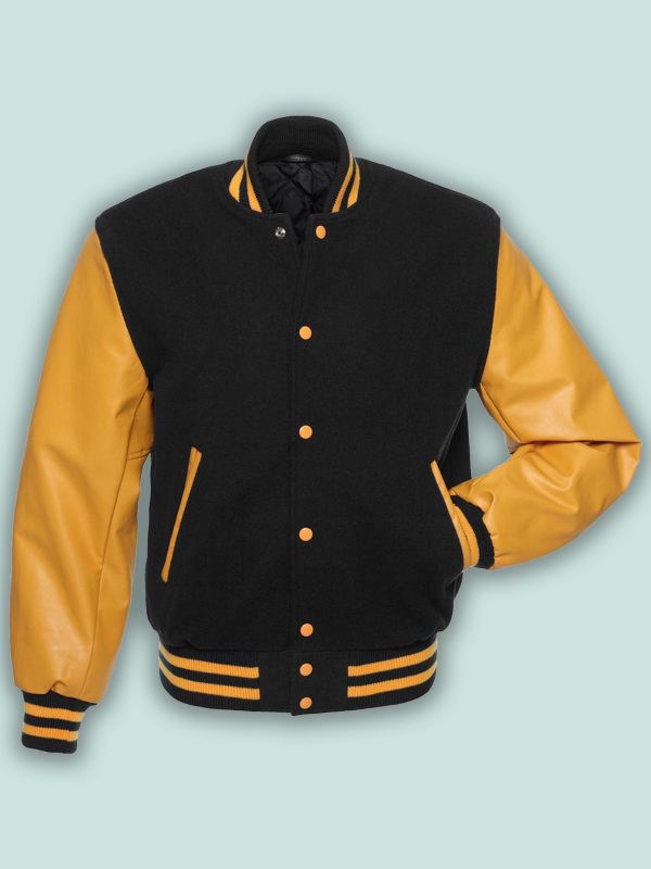 Black & Gold Varsity Jacket - Shearling leather