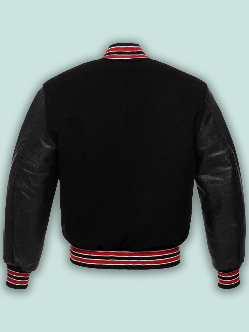 Black Wool Varsity Jacket - Shearling leather
