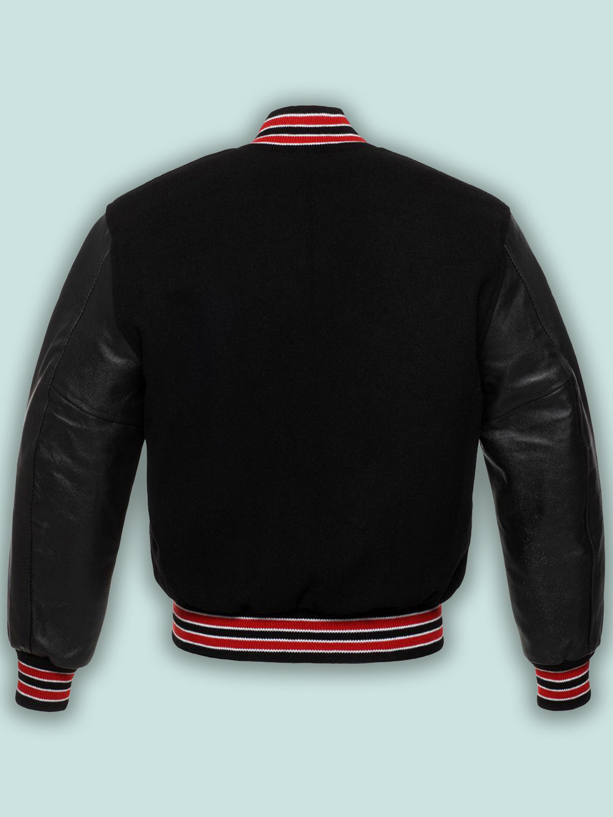Black Wool Varsity Jacket - Shearling leather
