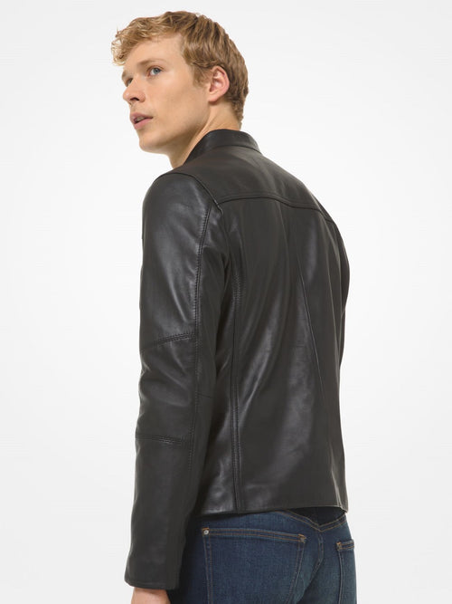 Black Leather Jacket - Shearling leather