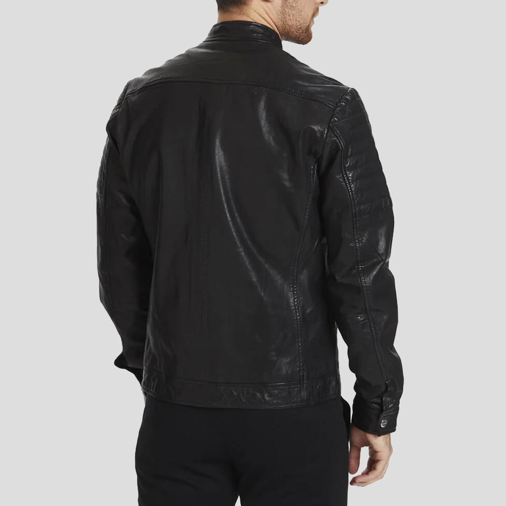 Troy Black Racer Leather Jacket - Shearling leather
