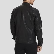 Load image into Gallery viewer, Troy Black Racer Leather Jacket - Shearling leather
