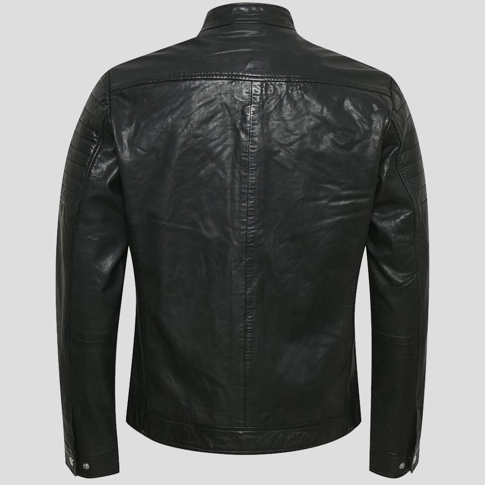 Troy Black Racer Leather Jacket - Shearling leather