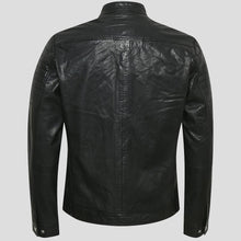 Load image into Gallery viewer, Troy Black Racer Leather Jacket - Shearling leather
