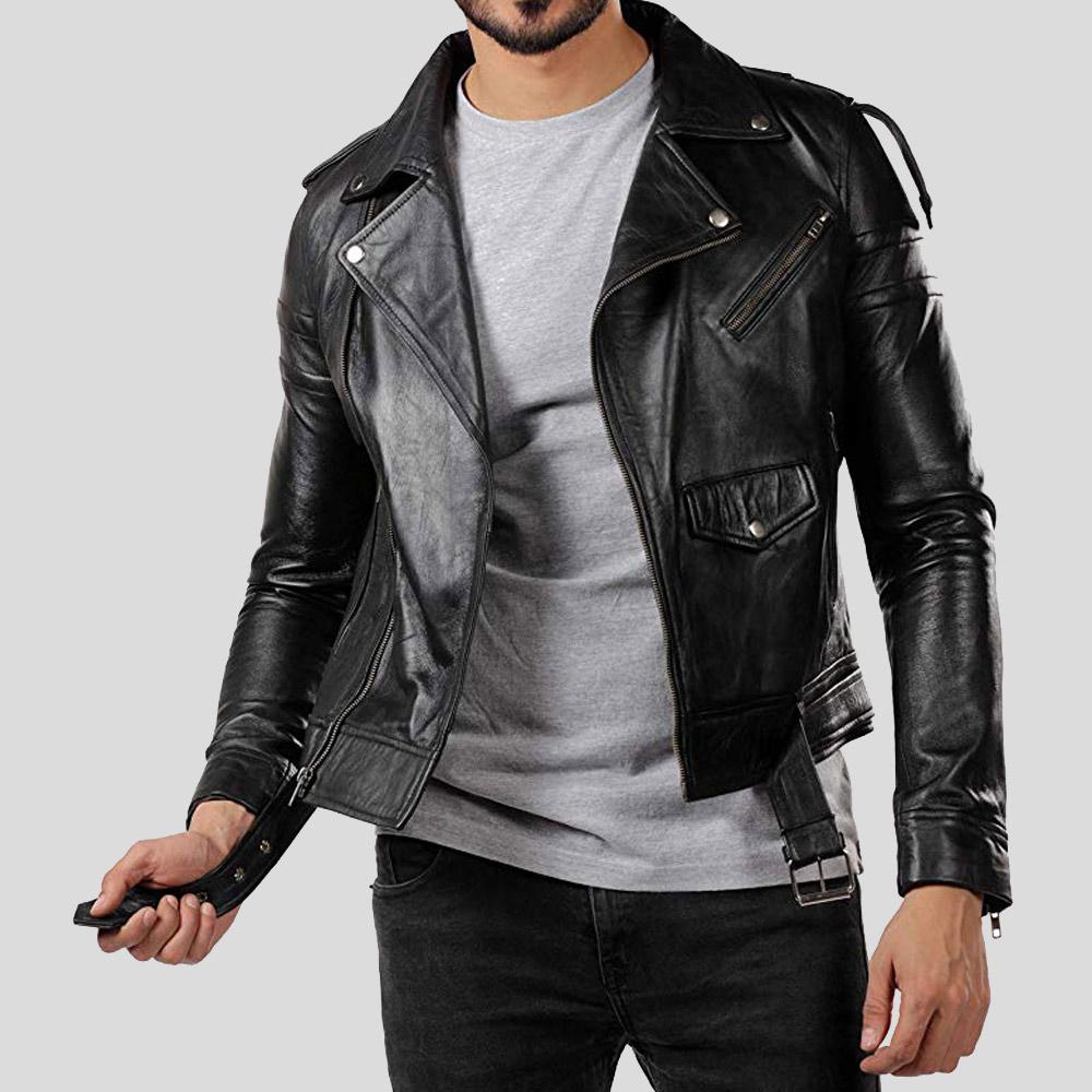 Donn Black Vintage Motorcycle Leather Jacket - Shearling leather