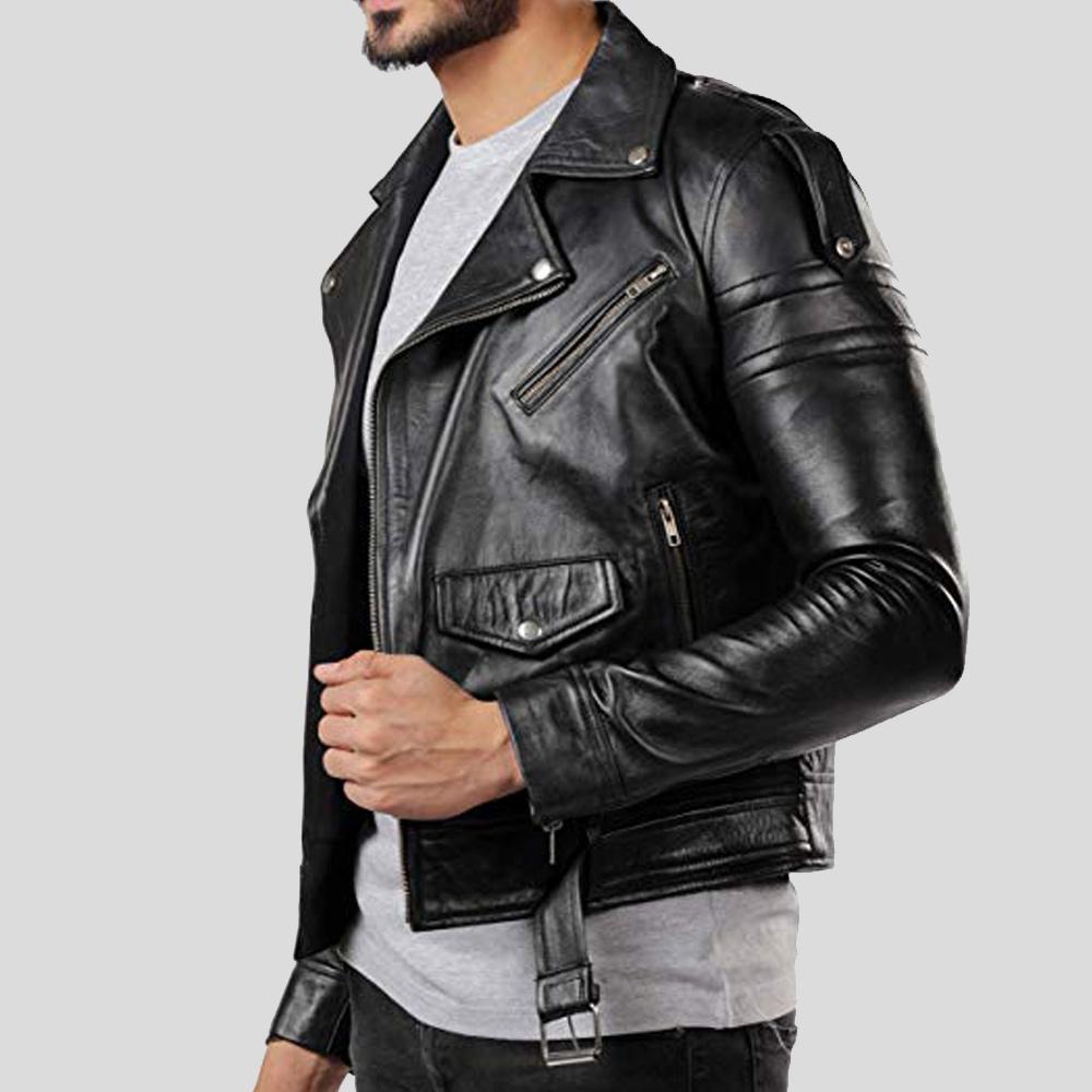 Donn Black Vintage Motorcycle Leather Jacket - Shearling leather