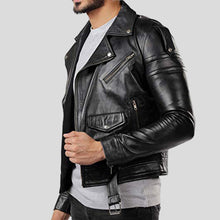 Load image into Gallery viewer, Donn Black Vintage Motorcycle Leather Jacket - Shearling leather
