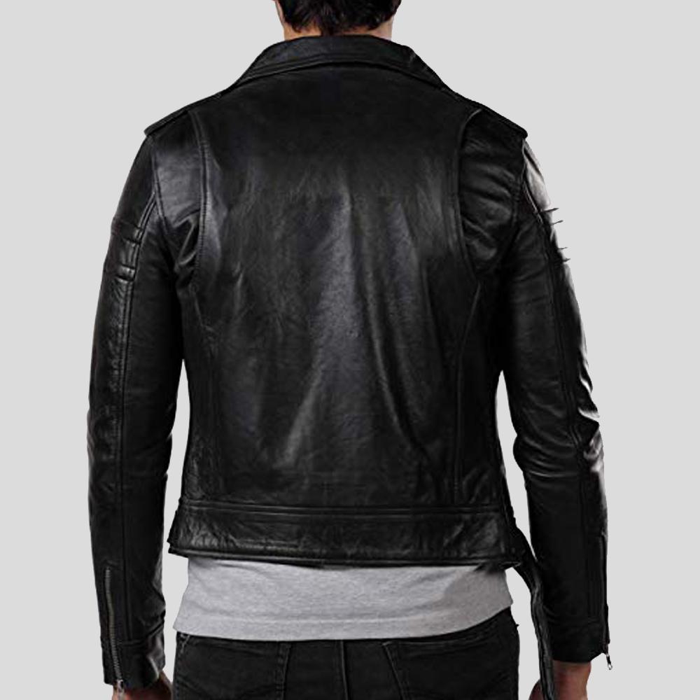 Donn Black Vintage Motorcycle Leather Jacket - Shearling leather