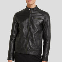 Load image into Gallery viewer, Wallace Black Racer Leather Jacket - Shearling leather
