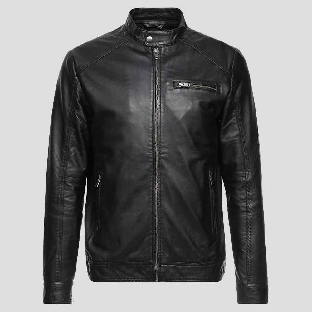 Wallace Black Racer Leather Jacket - Shearling leather