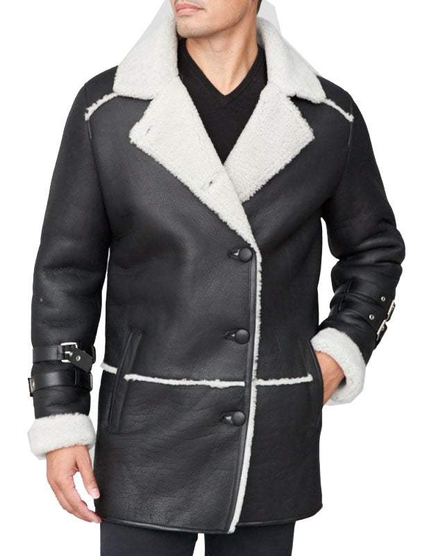 Shearling Sheepskin Car Coat Black - Shearling leather