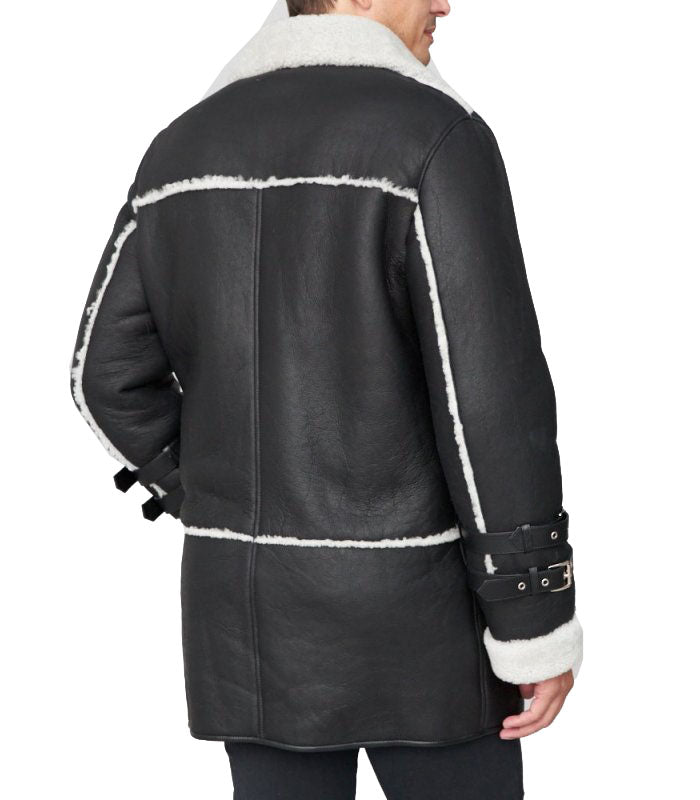 Shearling Sheepskin Car Coat Black - Shearling leather