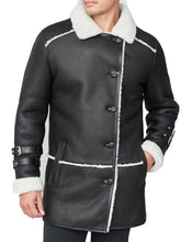 Load image into Gallery viewer, Shearling Sheepskin Car Coat Black - Shearling leather
