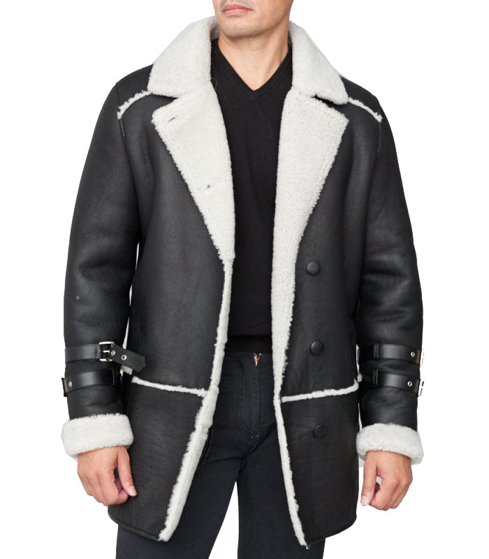 Shearling Sheepskin Car Coat Black - Shearling leather