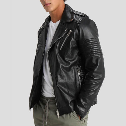 Wesley Black Quilted Leather Jacket - Shearling leather