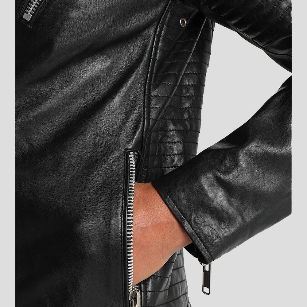 Wesley Black Quilted Leather Jacket - Shearling leather