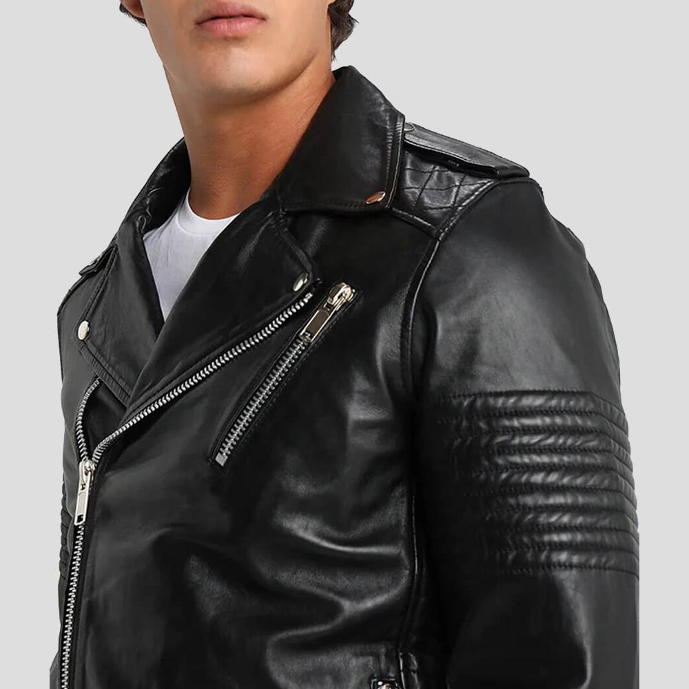 Wesley Black Quilted Leather Jacket - Shearling leather