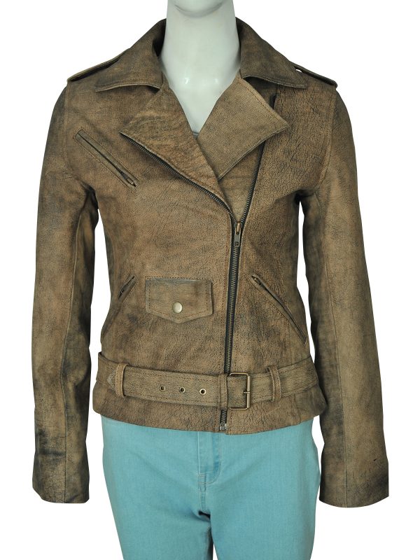 Dirty Brown Distressed Leather Jacket - Shearling leather