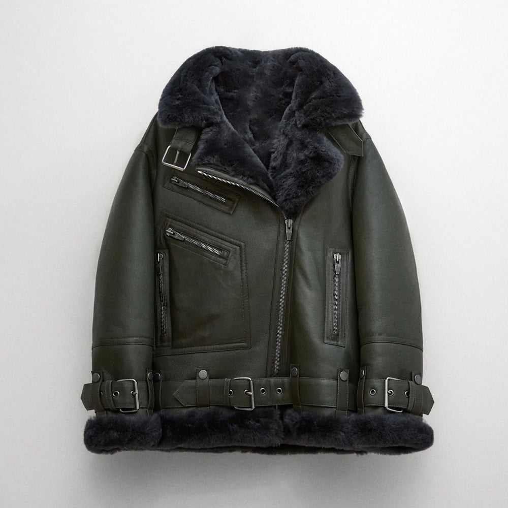 Women RAF Aviator Styled Lambskin Shearling Leather Jacket