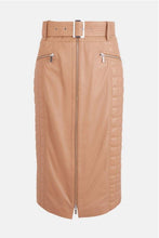 Load image into Gallery viewer, Women&#39;s Brown Quilted Leather Belted Midi Skirt With Zipper 
