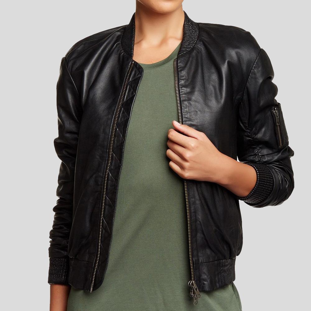 Belle Black Bomber Jackets - Shearling leather