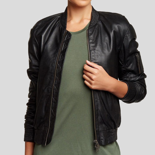 Belle Black Bomber Jackets - Shearling leather